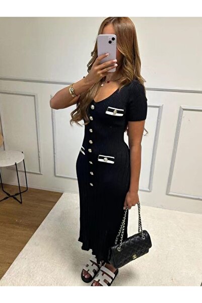 HAMOIYMODA Düğmeli Midi Elbise