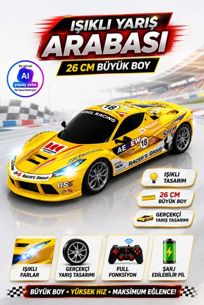 YILDIRIM OYUNCAK Uzaktan Kumandalı Şarjlı Işıklı Ferrari Yarış Arabası 26cm –...