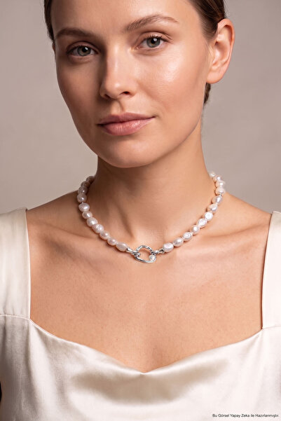 So CHIC... Venüs 18 Ayar Beyaz Altın Kaplama 40 Cm Gümüş Choker İnci Kolye