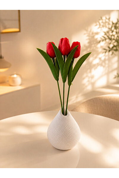 G&M Trend Damla Desenli Beton Vazo – 3 Dal Yapay Lale 🌷