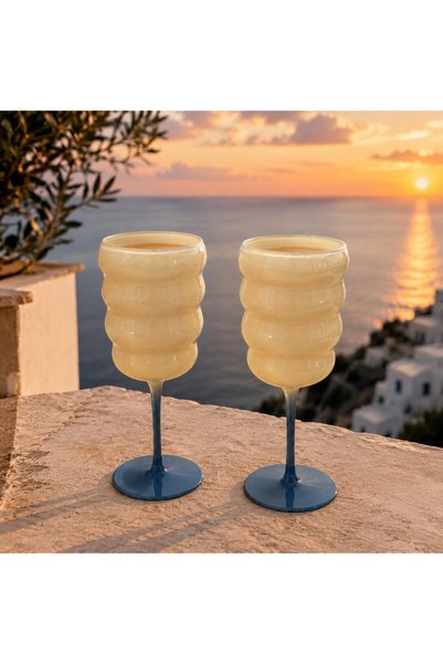 WD Lifestyle 2'li Bej-Mavi Şarap Kadehi 380 ml cam kadeh seti
