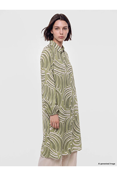 LC Waikiki Lcw Modest Green Print Women's Shirt Tunic