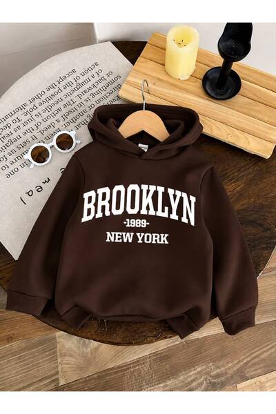 BENROMA Παιδικό φούτερ με κουκούλα, unisex, με στάμπα Brooklyn, από χτενισμέν...
