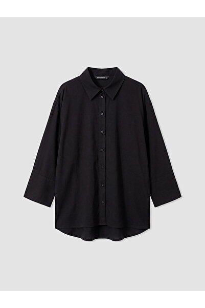 LC Waikiki Γυναικείο πουκάμισο LCW EVERYDAY με μαύρη υφή και oversized εφαρμογή