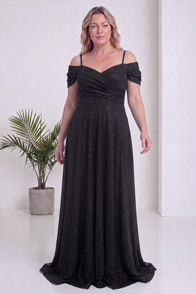 zks grup tekstil Women's Plus Size Evening Dress Off-Shoulder Glittery Strap ...