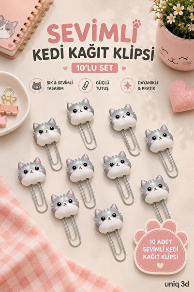 UNİQ 3D Sevimli Kedi Kağıt Klipsi - 10'lu Set