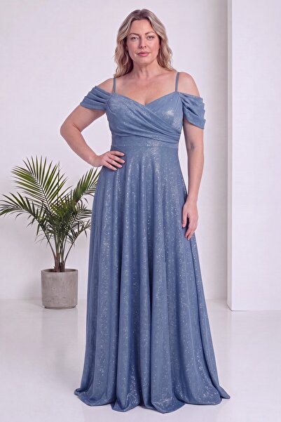 zks grup tekstil Women's Plus Size Evening Dress Off-Shoulder Glittery Strap ...