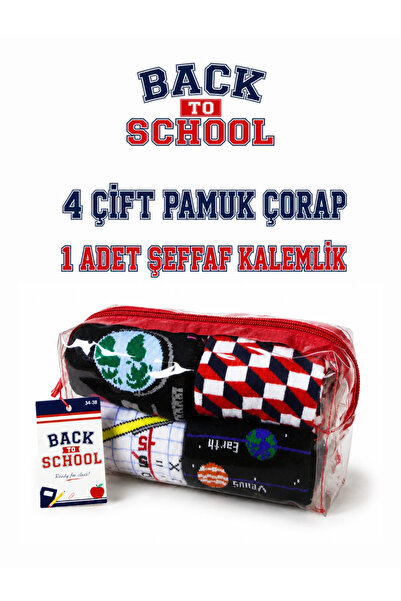 CARNAVAL SOCKS Okula Dönüş 4'lü Çorap Seti – Okul Temalı Kalemlikli