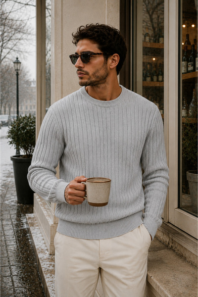 legends butik Men's Premium Ribbed Knitwear Sweater Crew Neck Slim Fit Winter...