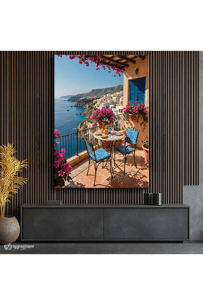 oppanimor Dikey Kanvas Tablo Amalfi Balkon Deniz Manzara Tablosu Ev Ofis Duva...