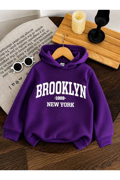 BENROMA Παιδικό φούτερ με κουκούλα, unisex, με στάμπα Brooklyn, από χτενισμέν...