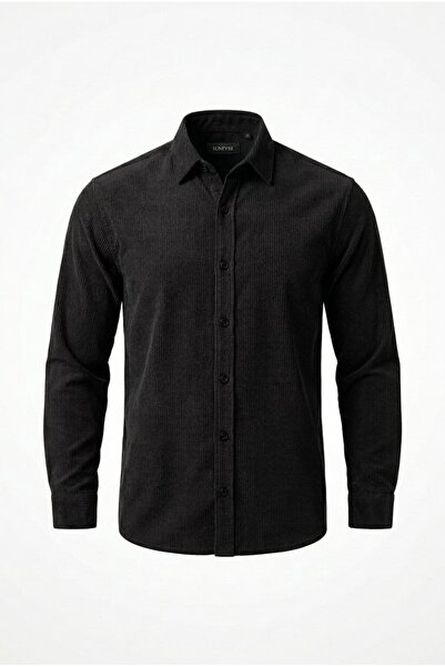 sunfyre Men's High Quality Thick Ribbed Long Sleeve Velvet Shirt Sun476