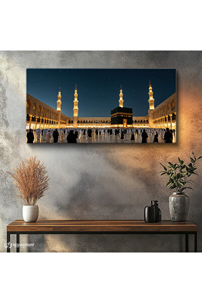 oppanimor Yatay Panoramik Kanvas Tablo Kabe ve Mescid-i Haram Dini Tablo Ev O...