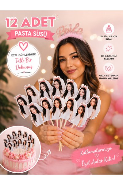 İNCİ sepette 12 Adet resimli pasta süslemesi kişiselleştirilmiş Bride to Be P...