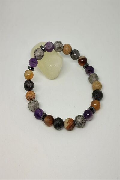 c-bhadu naturel Men's Pisces Natural Stone Bracelet (Amethyst, Jasper, Agate,...