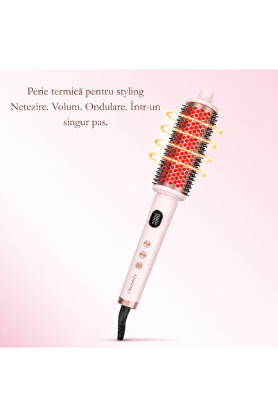 LISSORA Perie termica LISSORA® Infrared Thermal Brush – Volum, Netezire si Ondulare, Tehnologie cu infrarosu, Control digital, Powder Pink