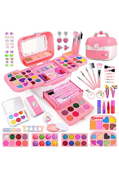 Qadro 80 PCS Kids Makeup Kit for Girls Over 3 years old, Unicorn Toy for Litt...
