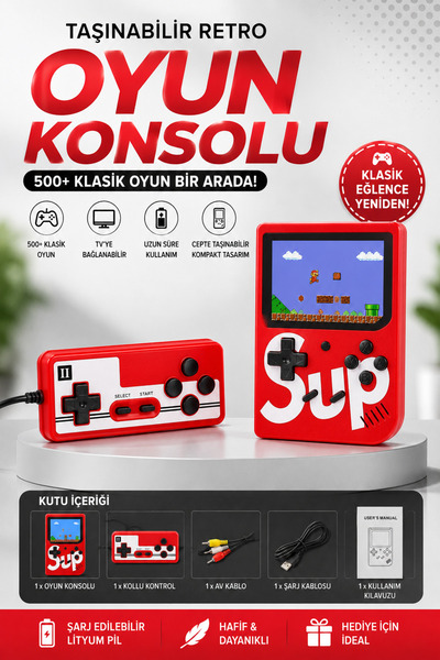 TECHNOMEN Taşınabilir Retro Oyun Konsolu 500+ Klasik Oyunlu El Atarisi TV Bağ...