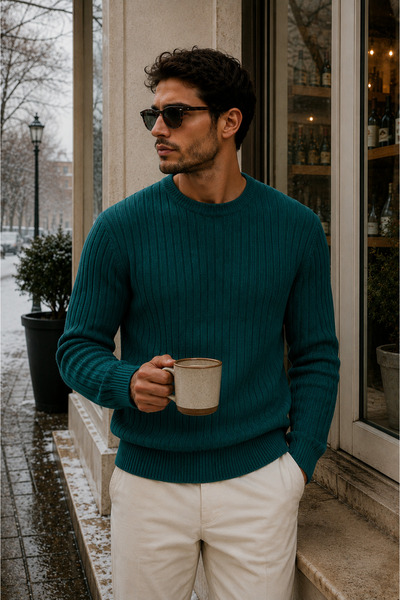 legends butik Pulover din tricot premium pentru bărbați, cu gât rotund, croia...