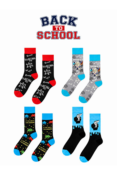 CARNAVAL SOCKS Okula Dönüş 4'lü Çorap Seti – Bilim ve Oyun Temalı Kalemlikli
