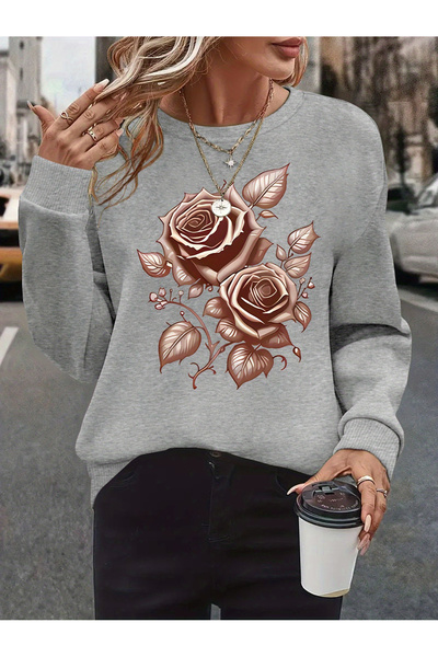 Deocept Women's Printed Crew Neck Comfortable Fit Sweatshirt