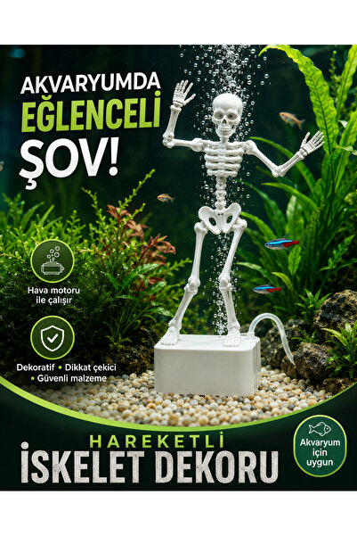 mayk Hareketli Akvaryum Beyaz İskelet Dekoru – Hava Motoru ile Dans Eden Balo...