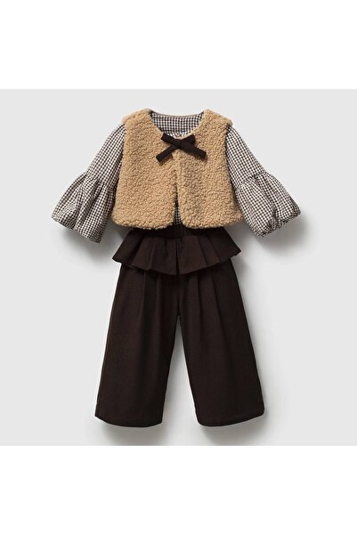 Karaniko Kids Kız Çocuk Pötikare 3 ' Lü Takım Kahverengi