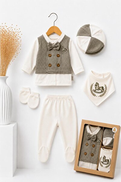 LİLİYUM Baby Boy Hospital Release 5-Piece Bow Tie Boxed Set 0-3 Months Newbor...