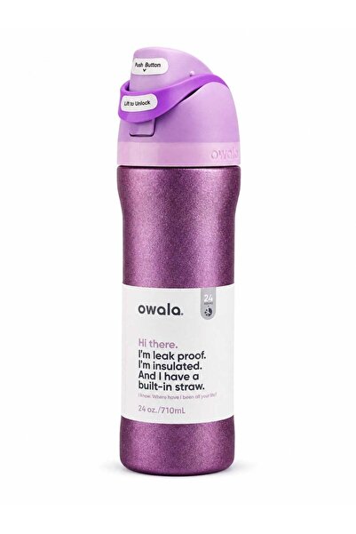 owala FreeSip Insulated Stainless Steel Water Bottle, 24 oz, Purple Shimmer