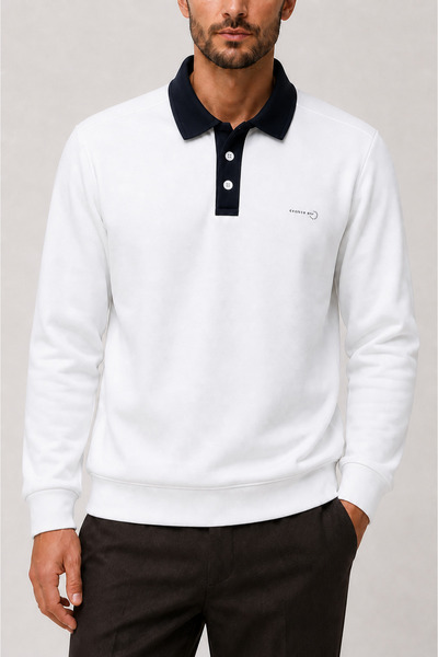 Redline Snap Men's Regular Fit Buttoned Winter Sweatshirt White