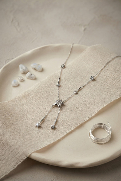 Lisinya Brass Silver Color Zircon Stone Star Model Women's Necklace -