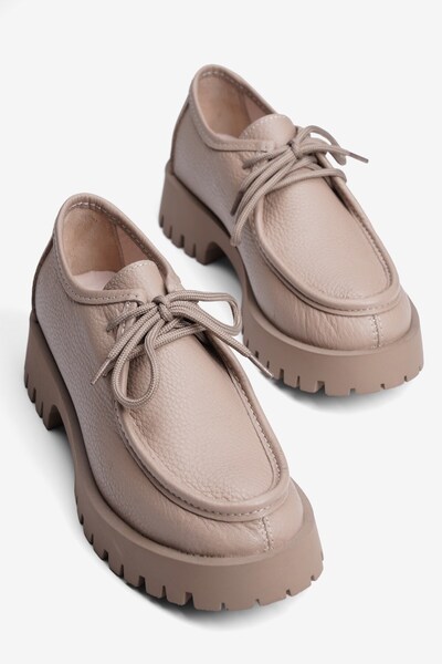 Mubiano Women's Genuine Leather Loafer Thick Sole Lace-Up Shoes Tova Mink