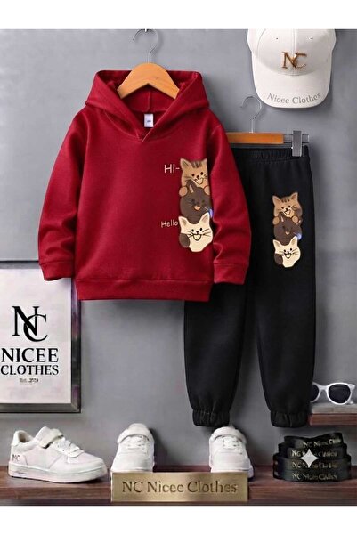 NC Nicee Clothes Детски анцуг унисекс (зимен, с вертикален принт на 3 котки)