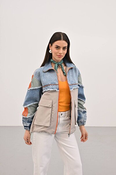 LOKADI Women's Oversize Denim Jacket with Garnish and Tassel Detail, Zippered...
