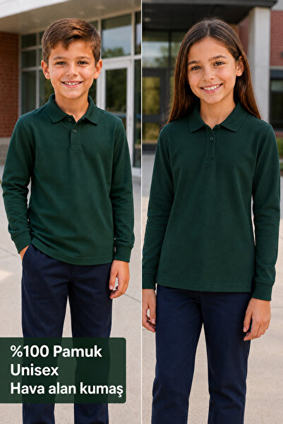 HER ŞEY NOTA www.herseynota.com Unisex Çocuk Uzun Kollu Polo Yaka Okul Tişört...