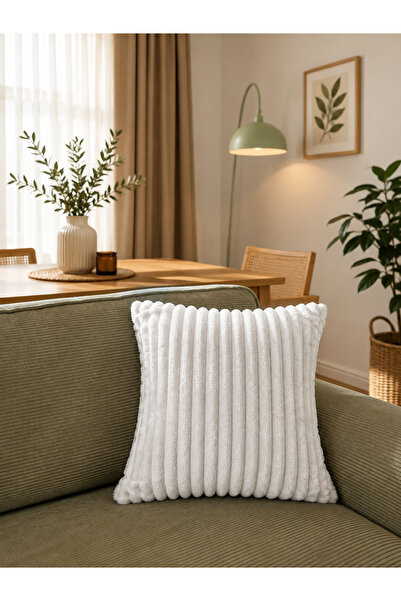 Peluş Wellsoft Ekru Kırlent Kılıfı Tekli, 43x43 cm, Şık Ev, Salon Dekoru
