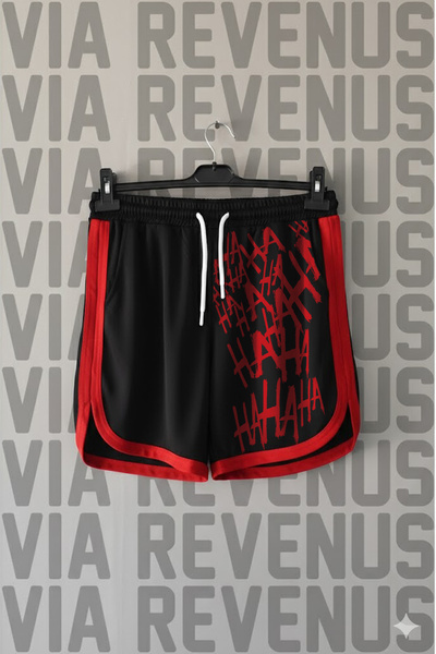 Vordevia Joker Laughter Design Printed Jersey Sports Training Shorts with Pip...