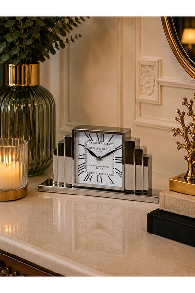 Hinora Home Art Deco Pirinç Basamaklı Dekoratif Masa Saati – 17 CM