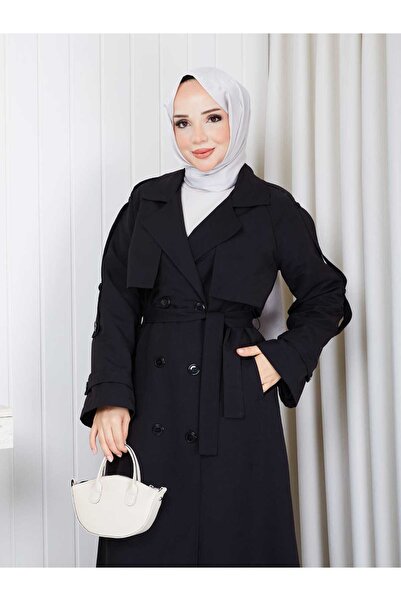 Vibeys Moda Keten Kumaş İçi Astarlı Tamboy Kadın Trençkot