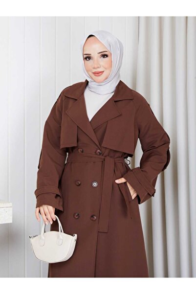 Vibeys Moda Keten Kumaş İçi Astarlı Tamboy Kadın Trençkot