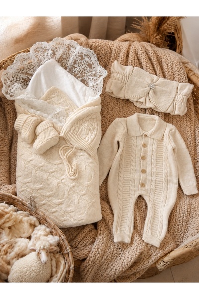 Pure Boutique Set premium pentru bebe din lana de oaie 4 piese cu port-bebe s...