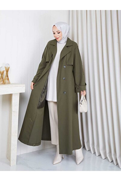 Vibeys Moda Keten Kumaş İçi Astarlı Tamboy Kadın Trençkot