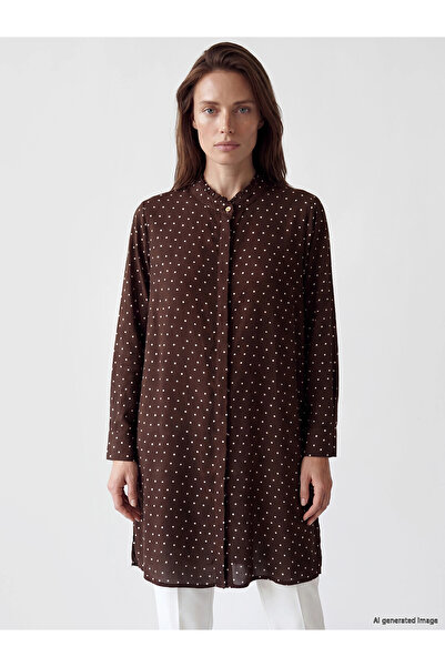 LC Waikiki Lcw Grace Brown High Collar Polka Dot Women's Tunic