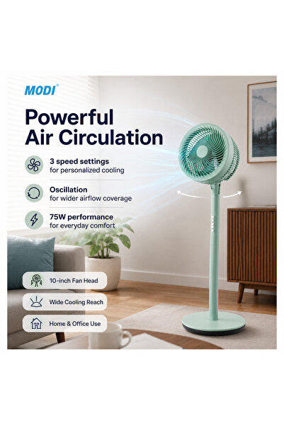 modi 16" Pedestal Fan 3-Speed Circulating Floor Fan, Oscillation, Adjustable ...