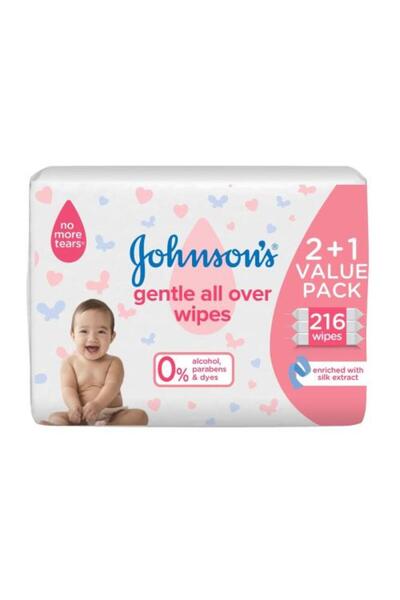 Johnson's مناديل مبللة للأطفال للتنظيف اللطيف لكامل الجسم (2+1) 216 منديل