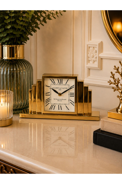 Hinora Home Art Deco Pirinç Basamaklı Dekoratif Masa Saati – 17 CM