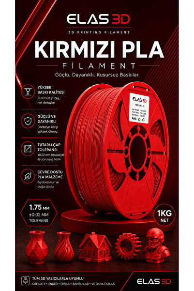 ELAS 3D PLA Filament 1.75 mm – 1 KG KIRMIZI Renk