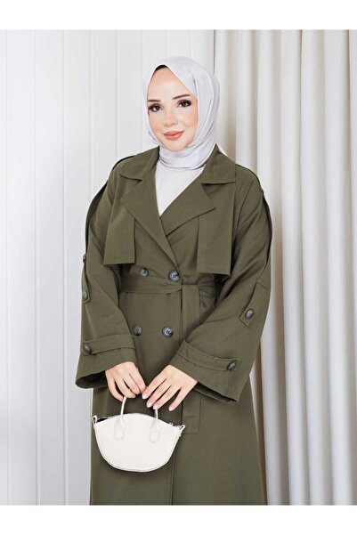 Vibeys Moda Keten Kumaş İçi Astarlı Tamboy Kadın Trençkot