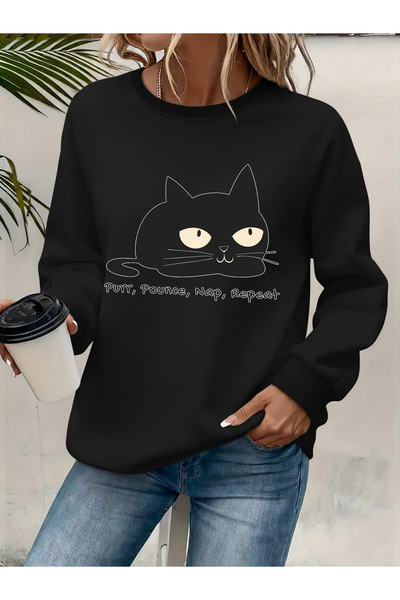 Deocept Women's Printed Crew Neck Comfortable Fit Sweatshirt