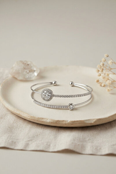 Mega Bazaar Silver Color Zircon Stone Women's Bracelet